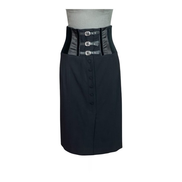 Women Skirt MARIA GRAZIA SEVERI Italian Black Bustier Skirt Front Slit MidiSkirt - Picture 2 of 7